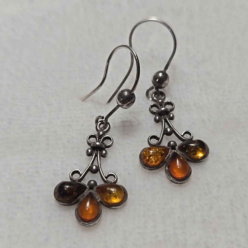 Vintage Sterling Silver and Amber Earrings